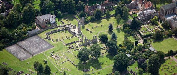 Bury St Edmunds Abbey from the air. c. English Heritage